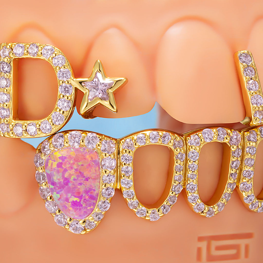 D Star Open Face Opal Bar Grillz
