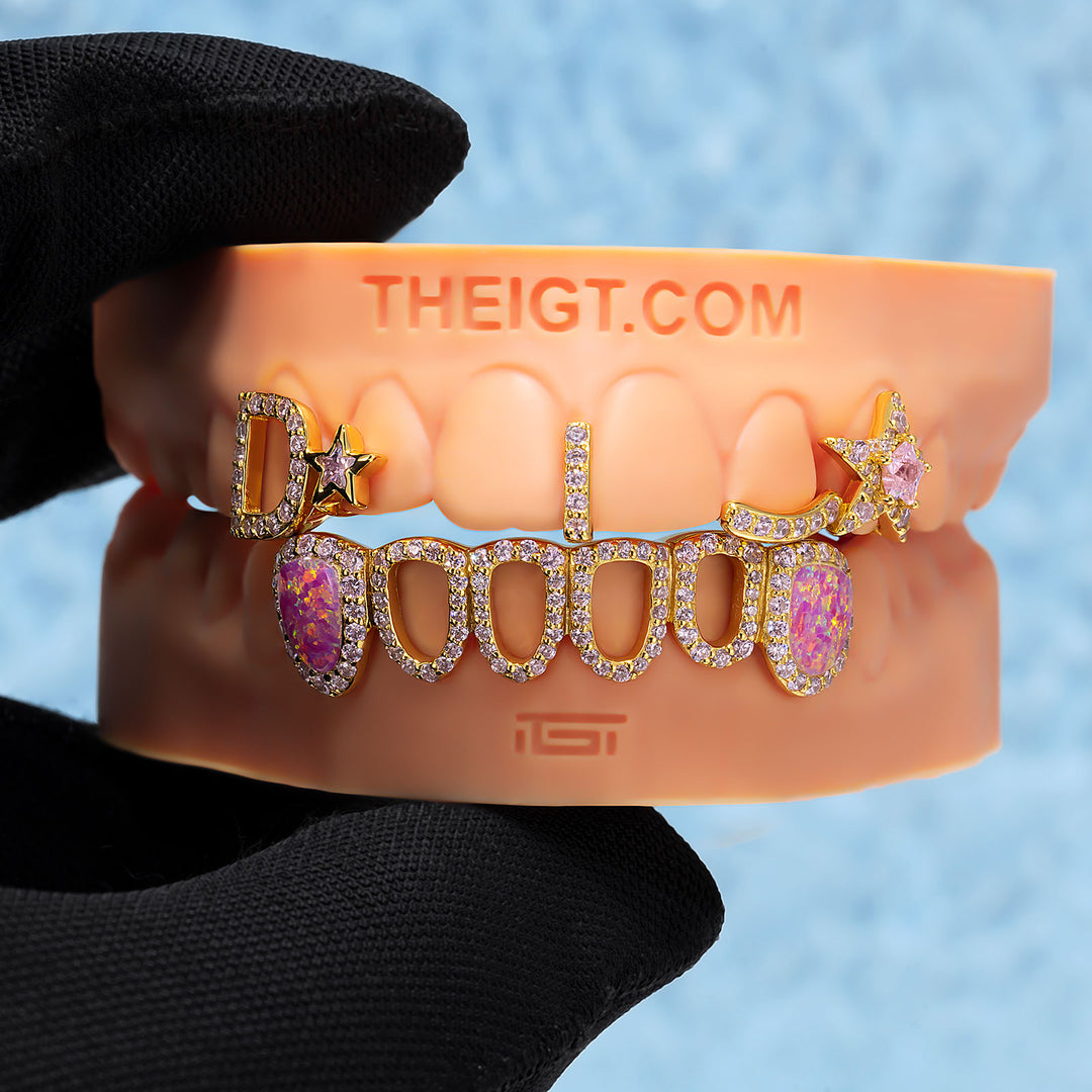 D Star Open Face Opal Bar Grillz