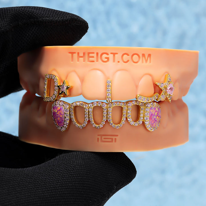 D Star Open Face Opal Bar Grillz