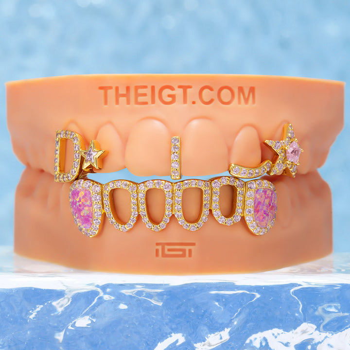 D Star Open Face Opal Bar Grillz