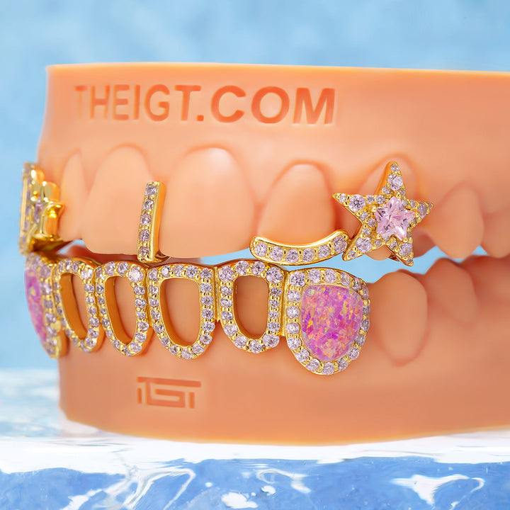 D Star Open Face Opal Bar Grillz