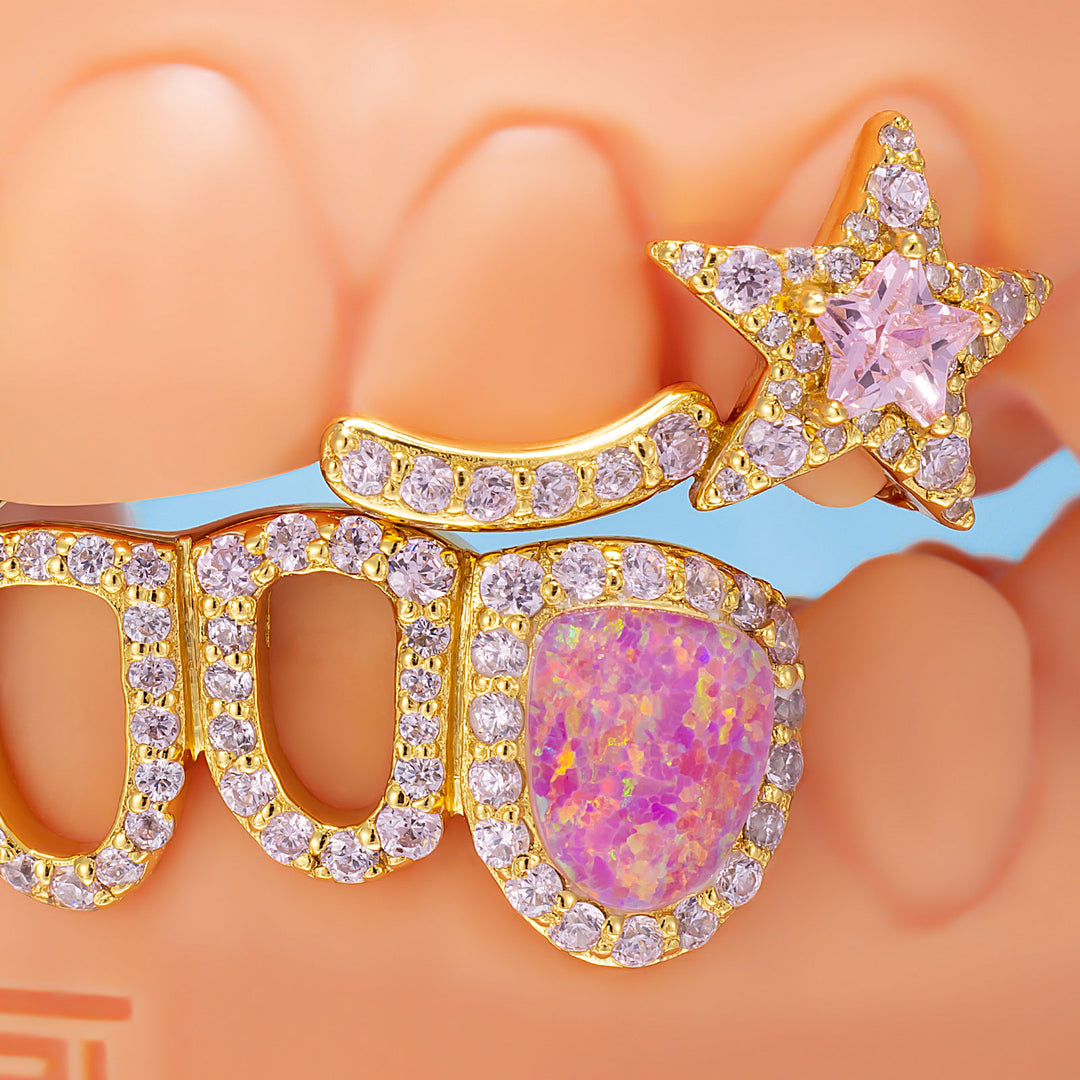 D Star Open Face Opal Bar Grillz