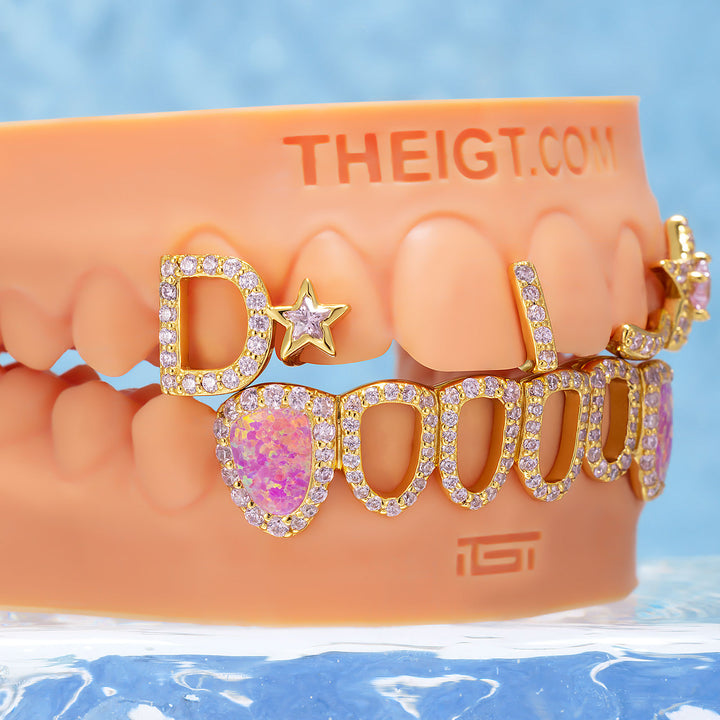 D Star Open Face Opal Bar Grillz