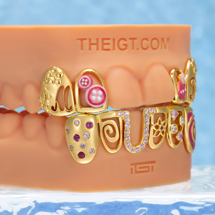 Dice Button W Flower Open Face Grillz