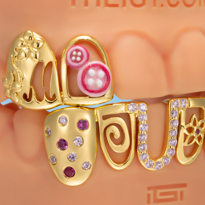 Dice Button W Flower Open Face Grillz