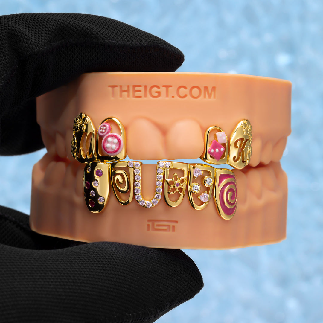 Dice Button W Flower Open Face Grillz