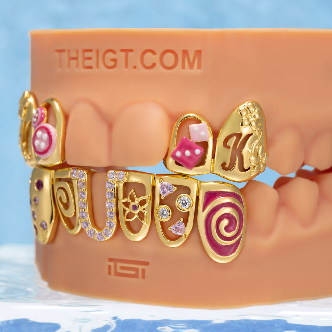 Dice Button W Flower Open Face Grillz