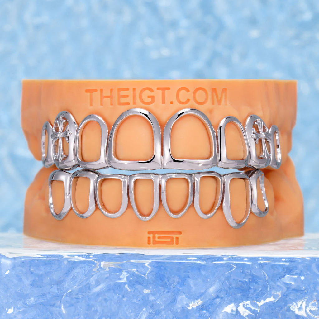 Double Cross Open Face Grillz - Gold Teeth Jewelry| ICEGIANT