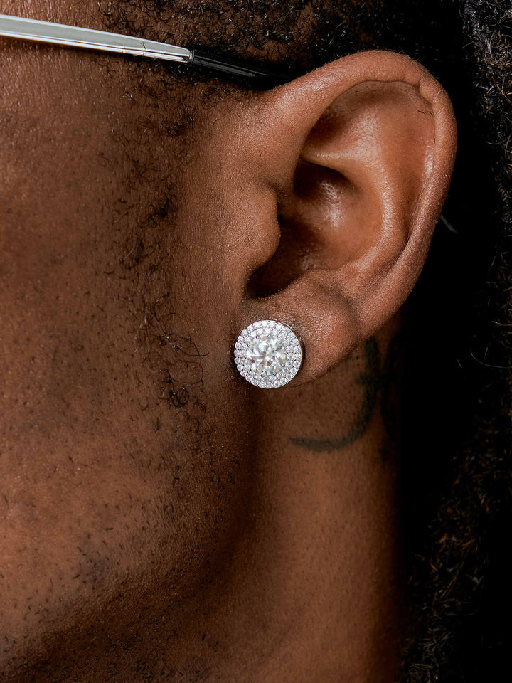Double Halo Round Cut Moissanite Earrings-2.4 Carat Total