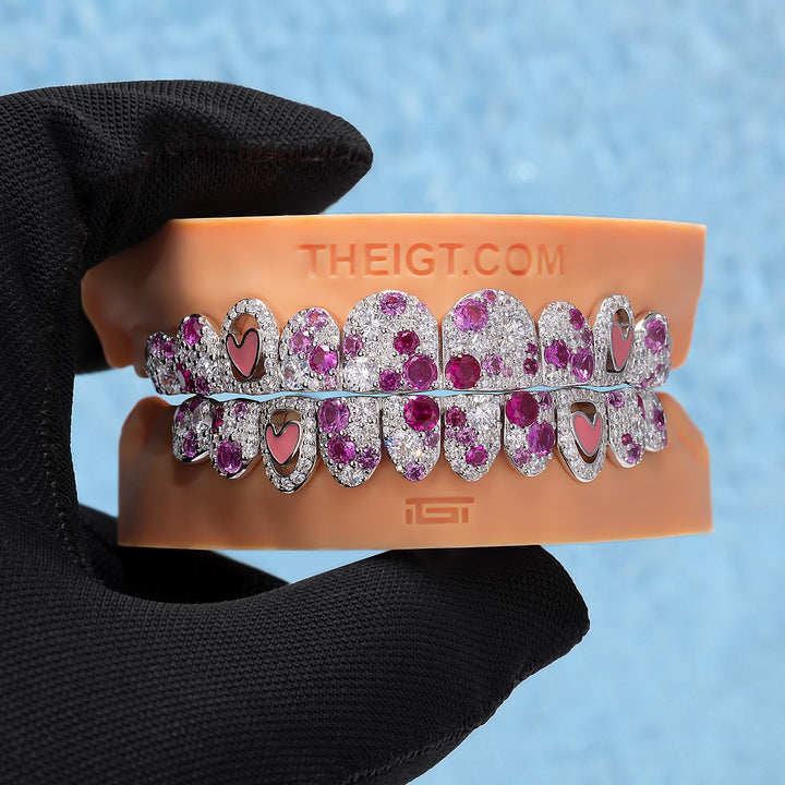 Double Heart Mosaic Iced Out Grillz - ICEGIANT