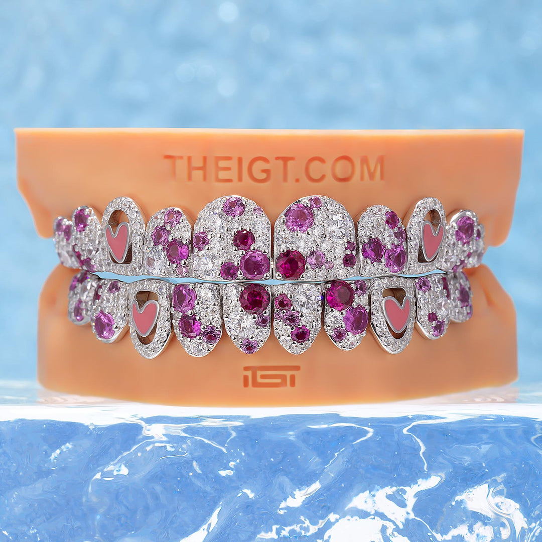 Double Heart Mosaic Iced Out Grillz - ICEGIANT