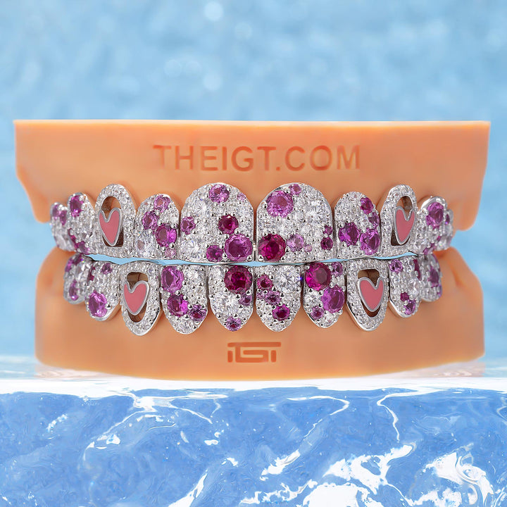 Double Heart Mosaic Iced Out Grillz - ICEGIANT