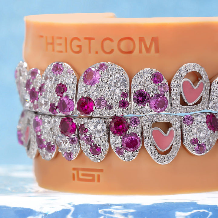 Double Heart Mosaic Iced Out Grillz - ICEGIANT