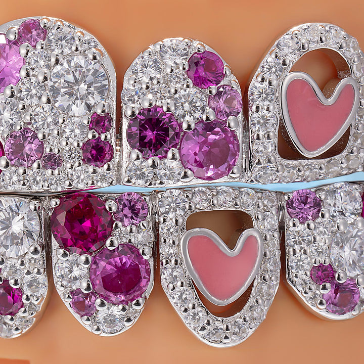 Double Heart Mosaic Iced Out Grillz - ICEGIANT