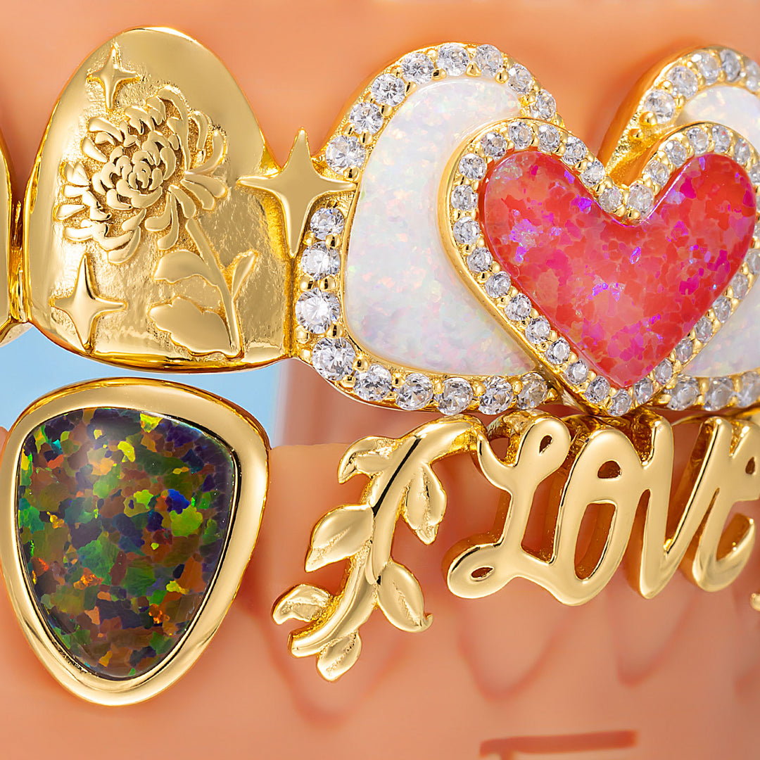 Double Heart Opal Dragonfly Iced Script Grillz