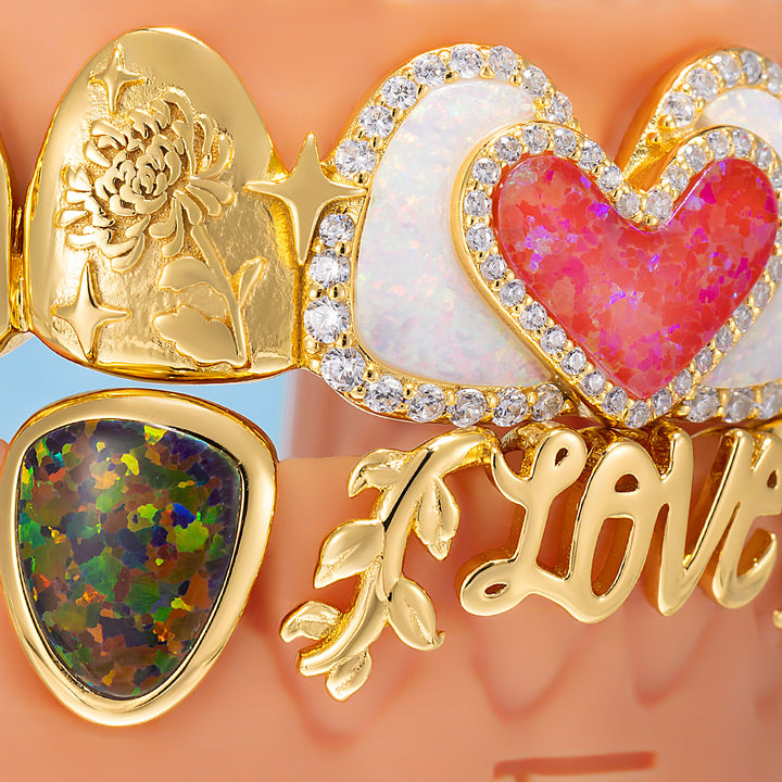 Double Heart Opal Dragonfly Iced Script Grillz