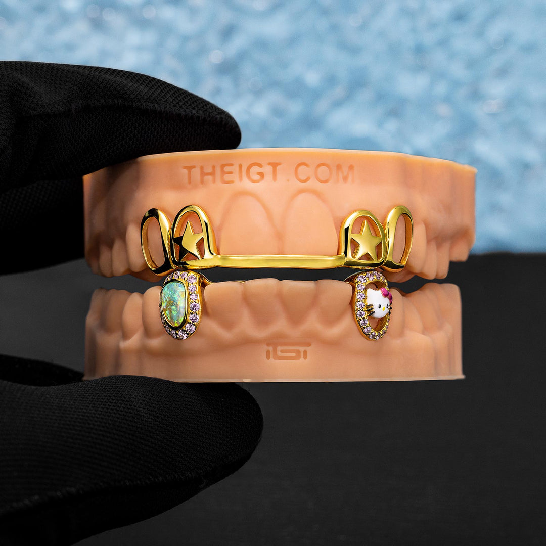 Double Star Cap (Top) W Opal & Kitty (Bottom) Grillz