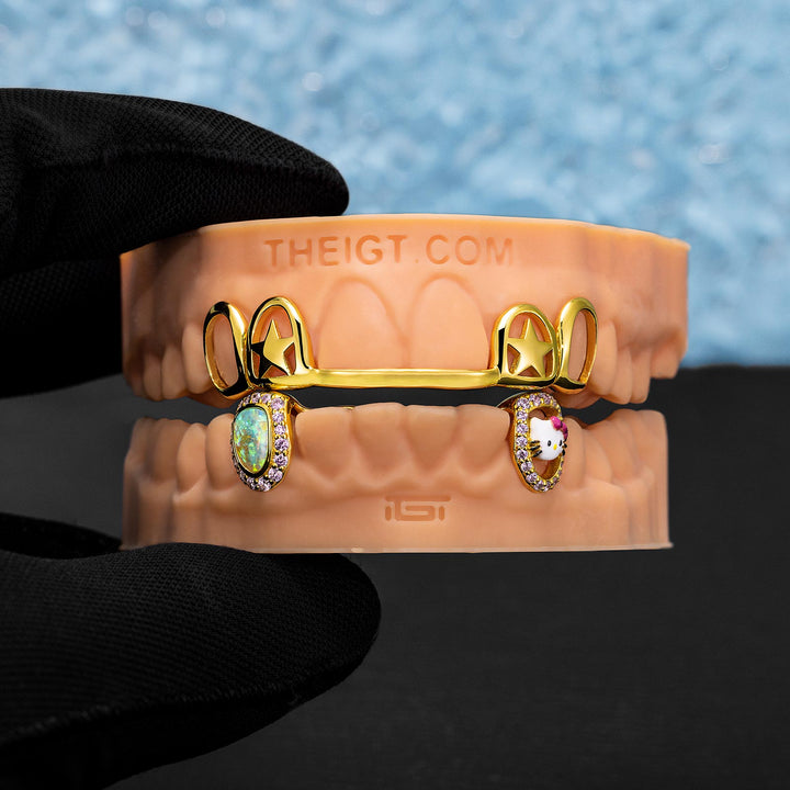 Double Star Cap (Top) W Opal & Kitty (Bottom) Grillz