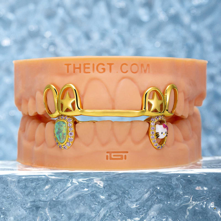 Double Star Cap (Top) W Opal & Kitty (Bottom) Grillz