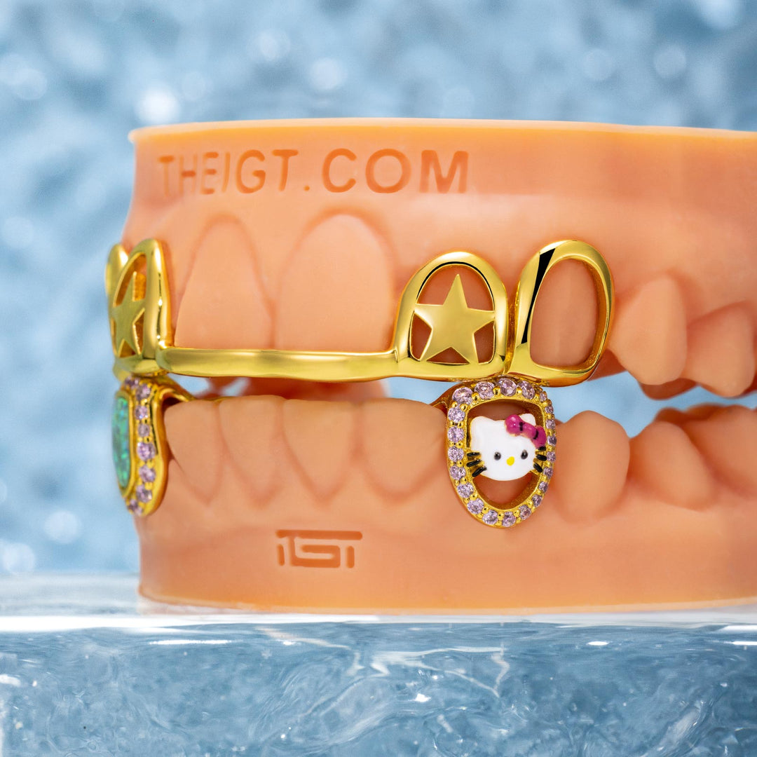 Double Star Cap (Top) W Opal & Kitty (Bottom) Grillz