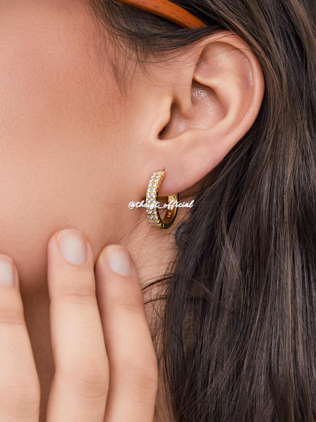 Double Row Moissanite Hoop Earrings With 14k Solid Gold Post