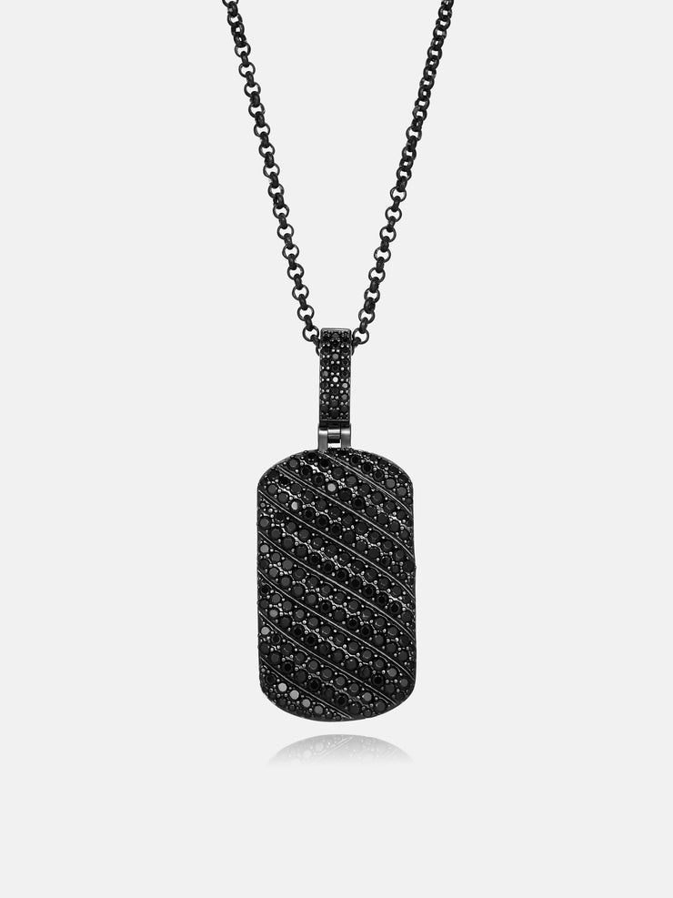 Dual-Face Black Moissanite Rope Tag Pendant In Black Gold Plated
