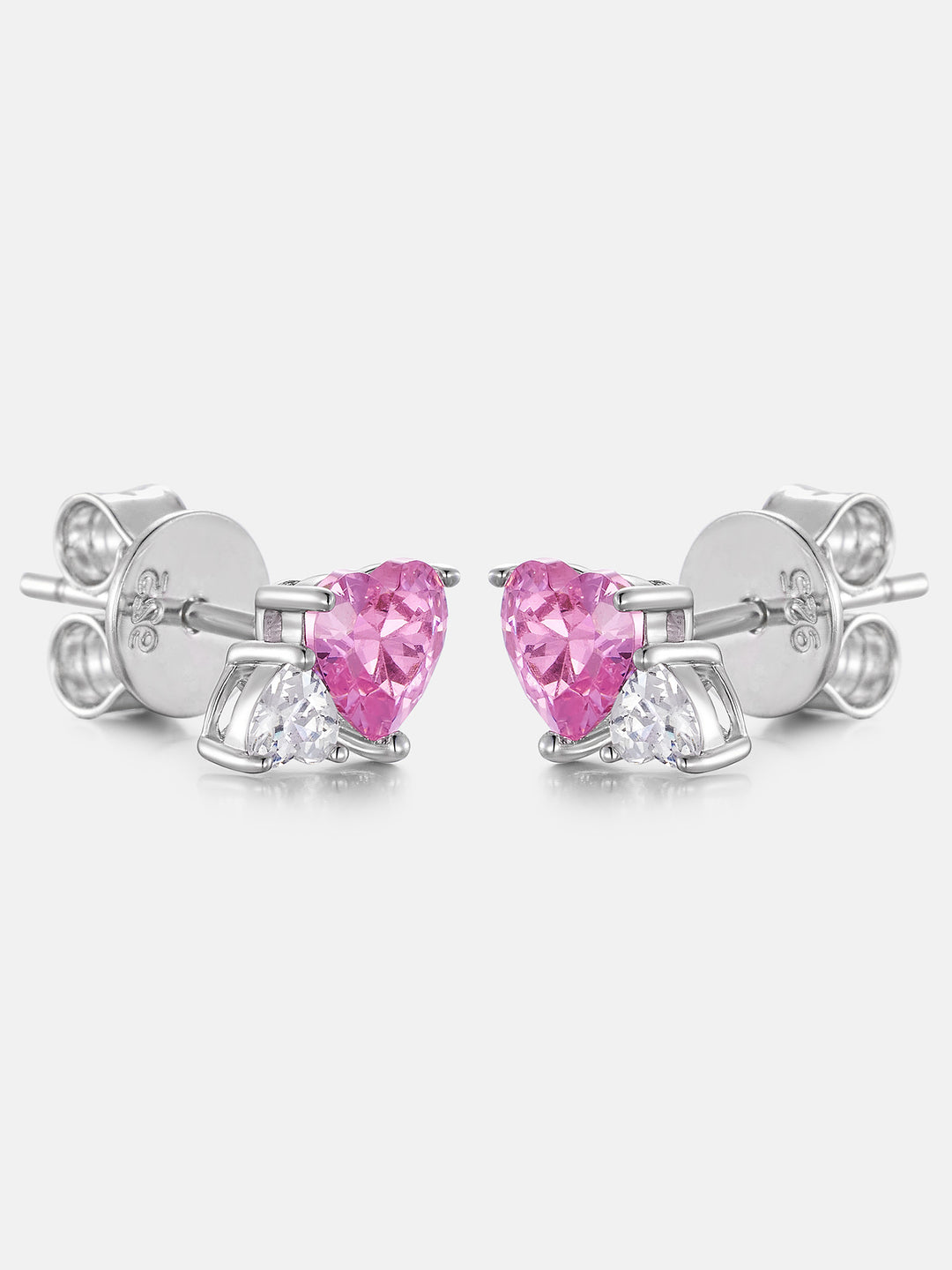 Duo Heart Pink & White Moissanite Stud Earrings