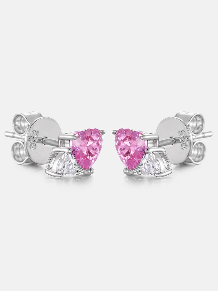 Duo Heart Pink & White Moissanite Stud Earrings