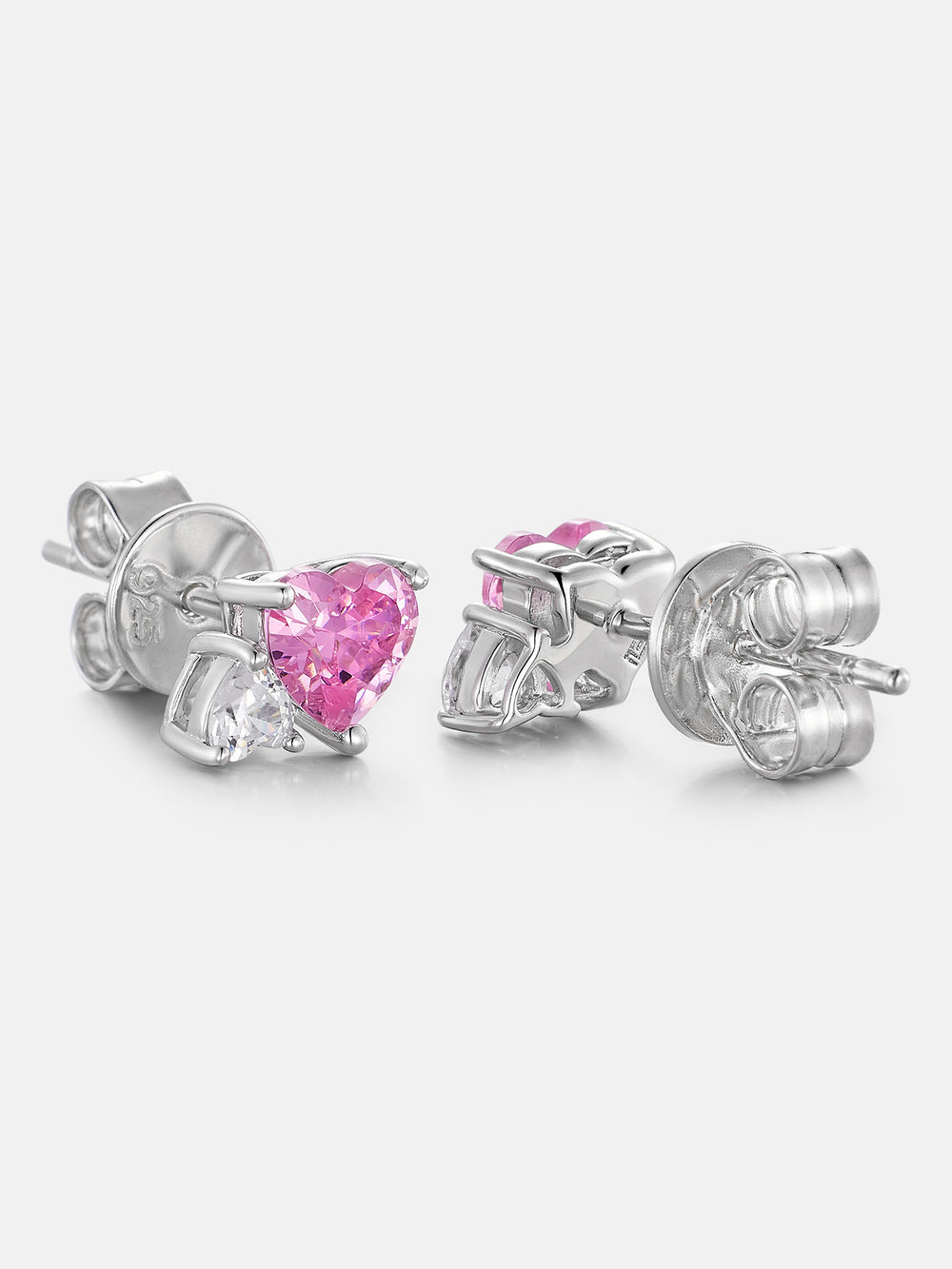 Duo Heart Pink & White Moissanite Stud Earrings