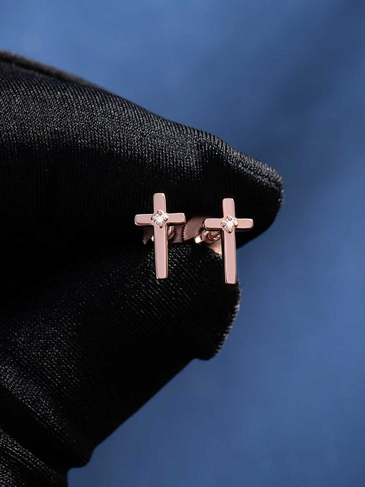 Solid Gold Accent Cross Stud Earrings