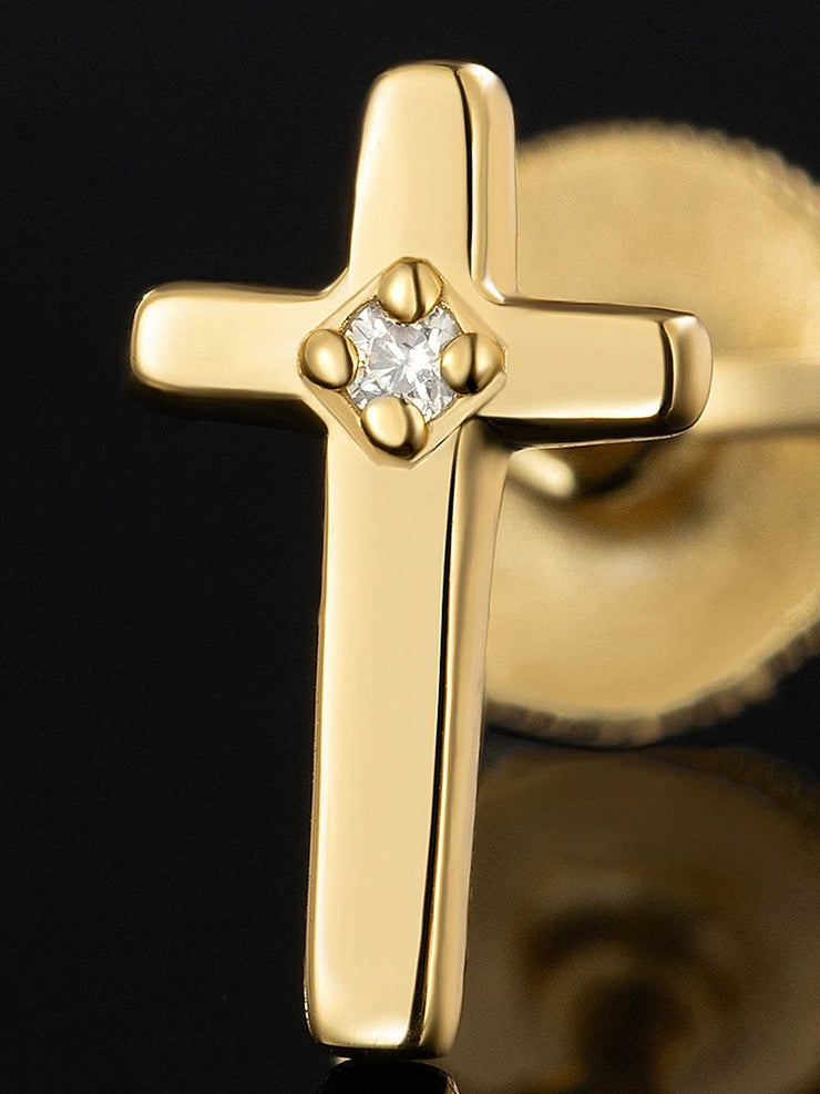 Solid Gold Accent Cross Stud Earrings