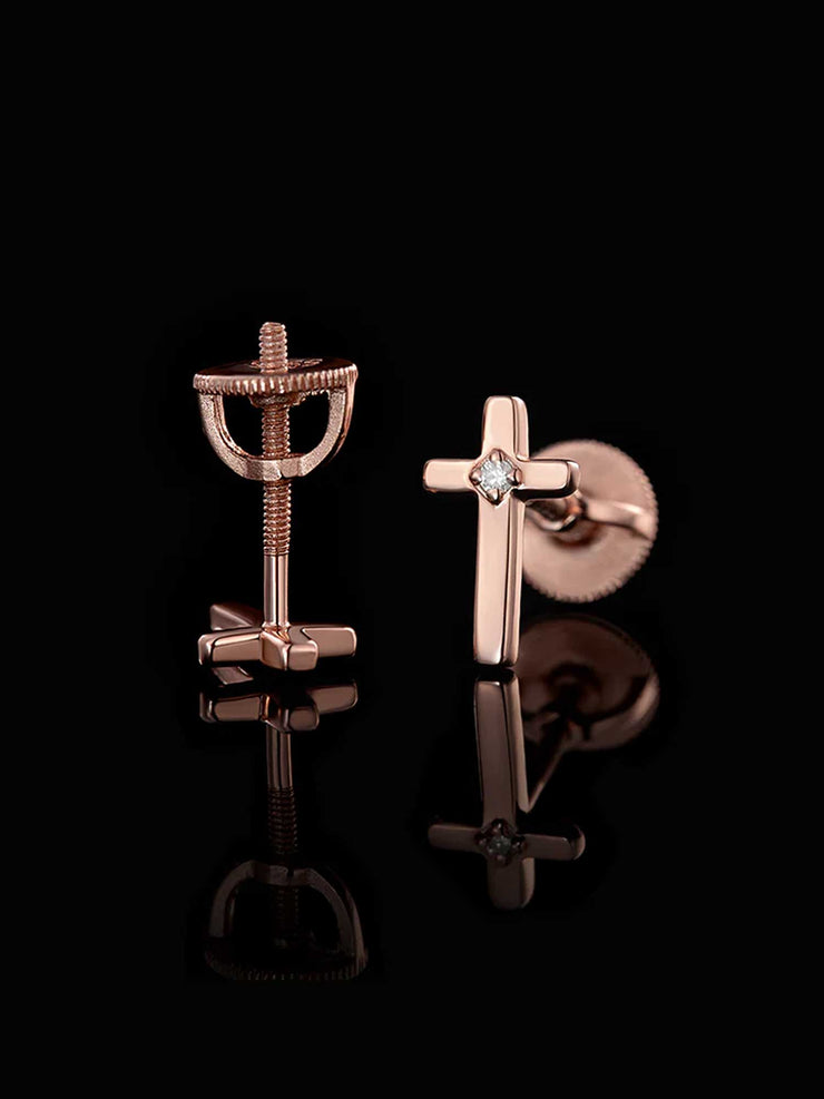 Solid Gold Accent Cross Stud Earrings