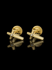 Solid Gold Accent Cross Stud Earrings