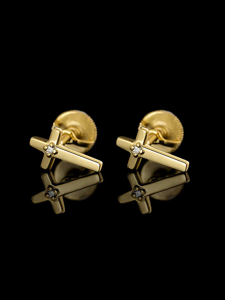 Solid Gold Accent Cross Stud Earrings