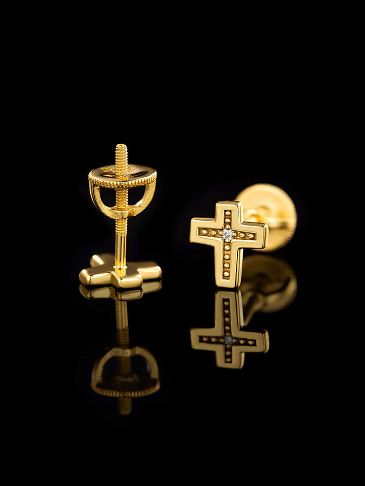 Solid Gold Tiny Cross Stud Earrings