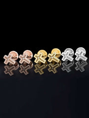 Solid Gold Tiny Cross Stud Earrings