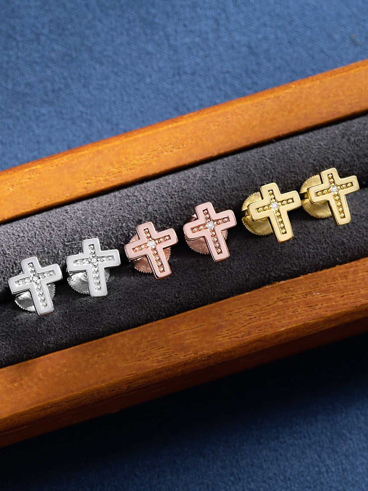 Solid Gold Tiny Cross Stud Earrings