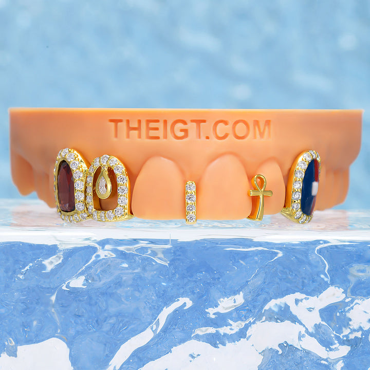 Egyptian Ankh Enamel Halo Bar Grillz
