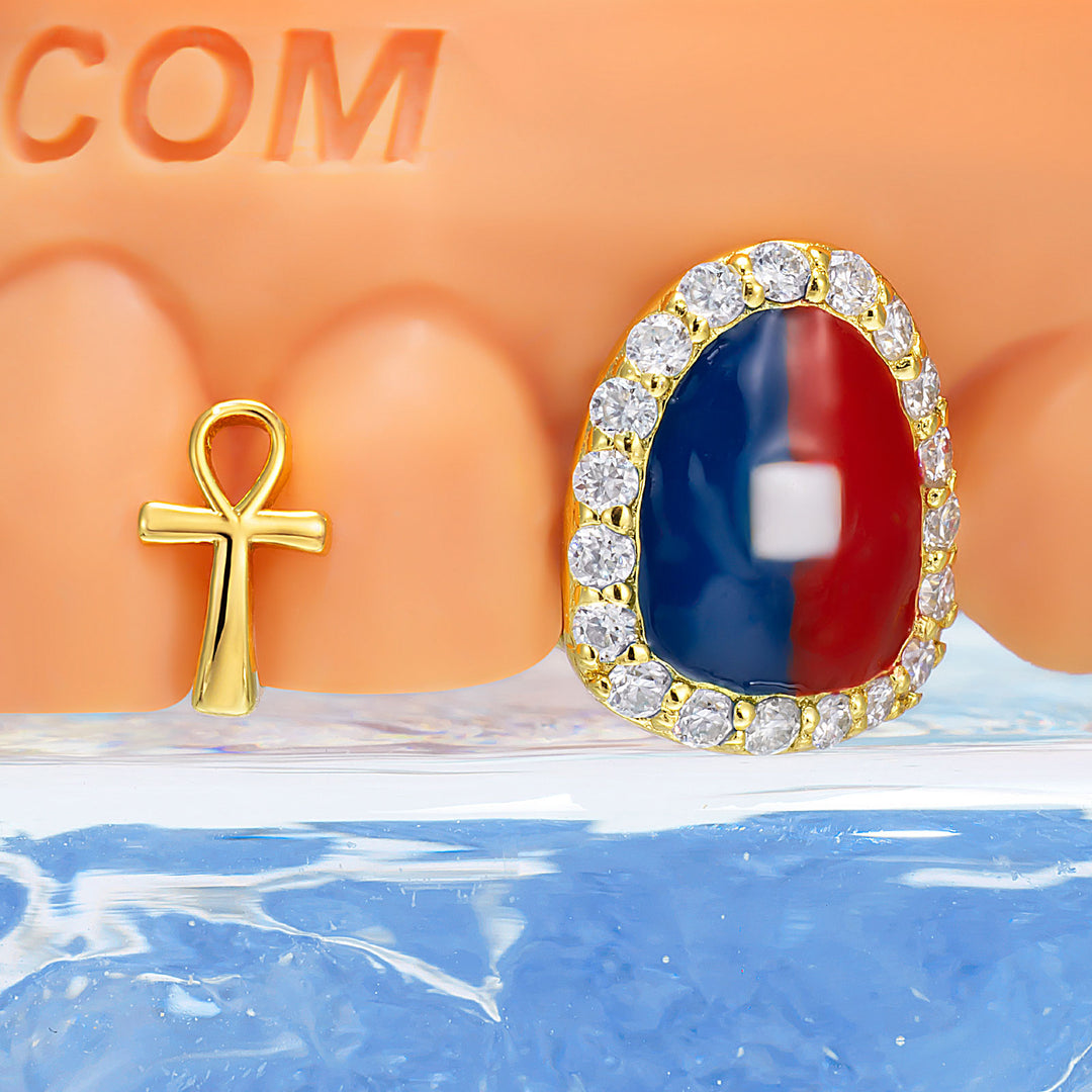 Egyptian Ankh Enamel Halo Bar Grillz
