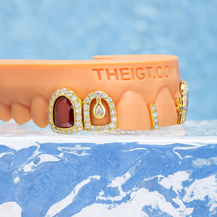 Egyptian Ankh Enamel Halo Bar Grillz
