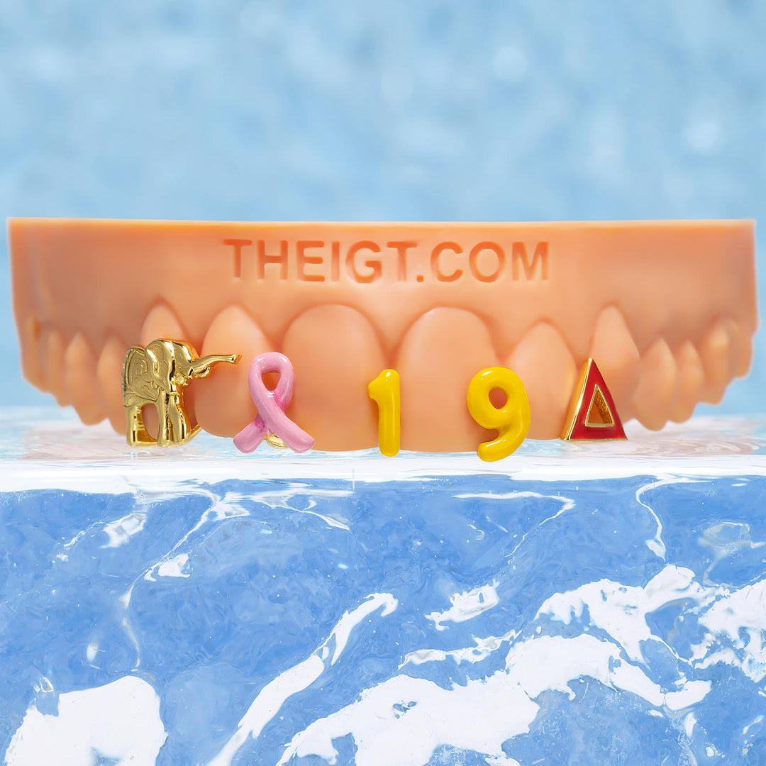 Elephant Ribbon Number Enamel Grillz - ICEGIANT