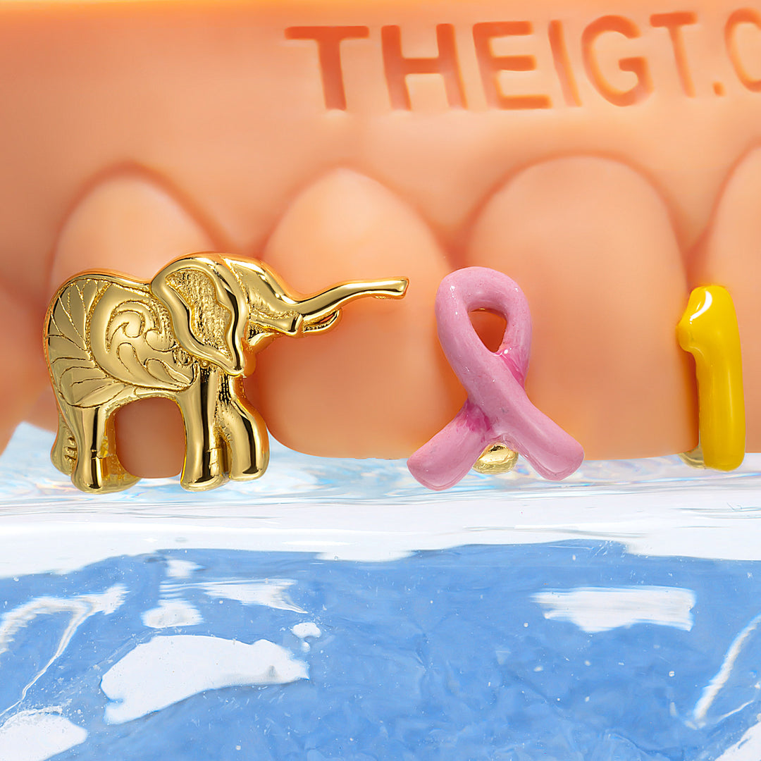 Elephant Ribbon Number Enamel Grillz - ICEGIANT
