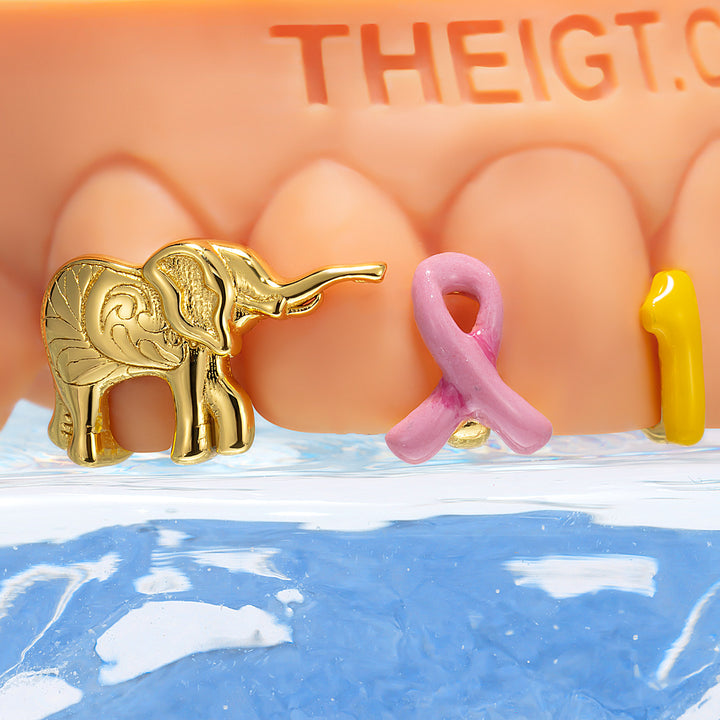 Elephant Ribbon Number Enamel Grillz - ICEGIANT