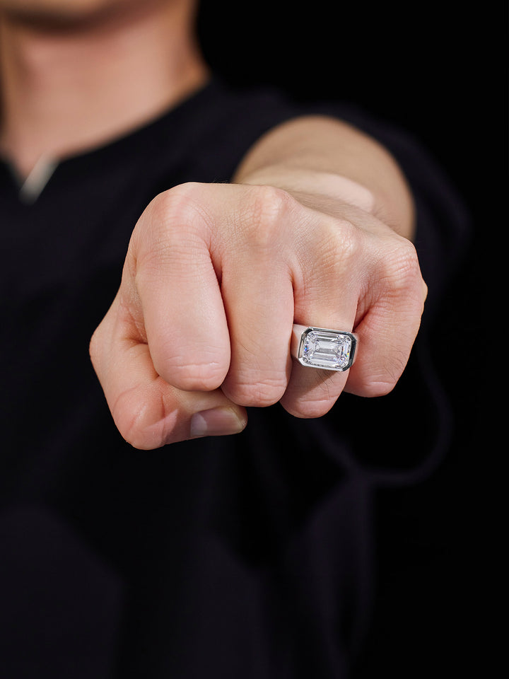 Emerald Cut Bezel-Set Moissanite Pinky Ring 10.0CTW