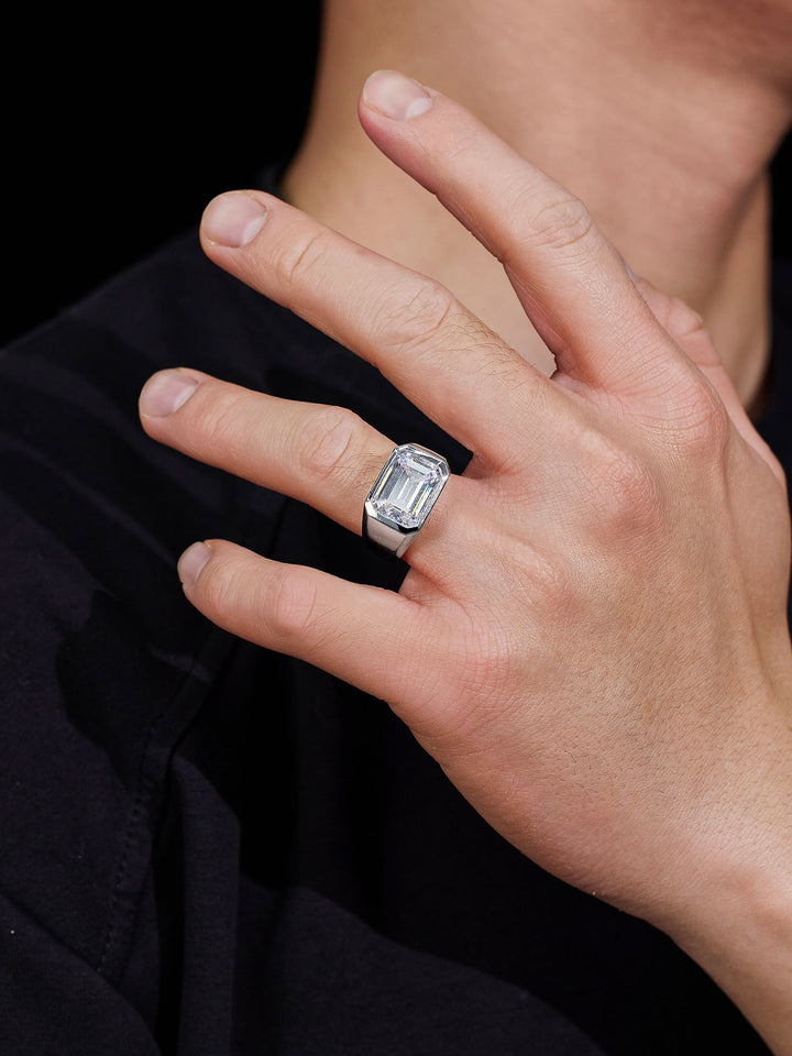 Emerald Cut Bezel-Set Moissanite Pinky Ring 10.0CTW