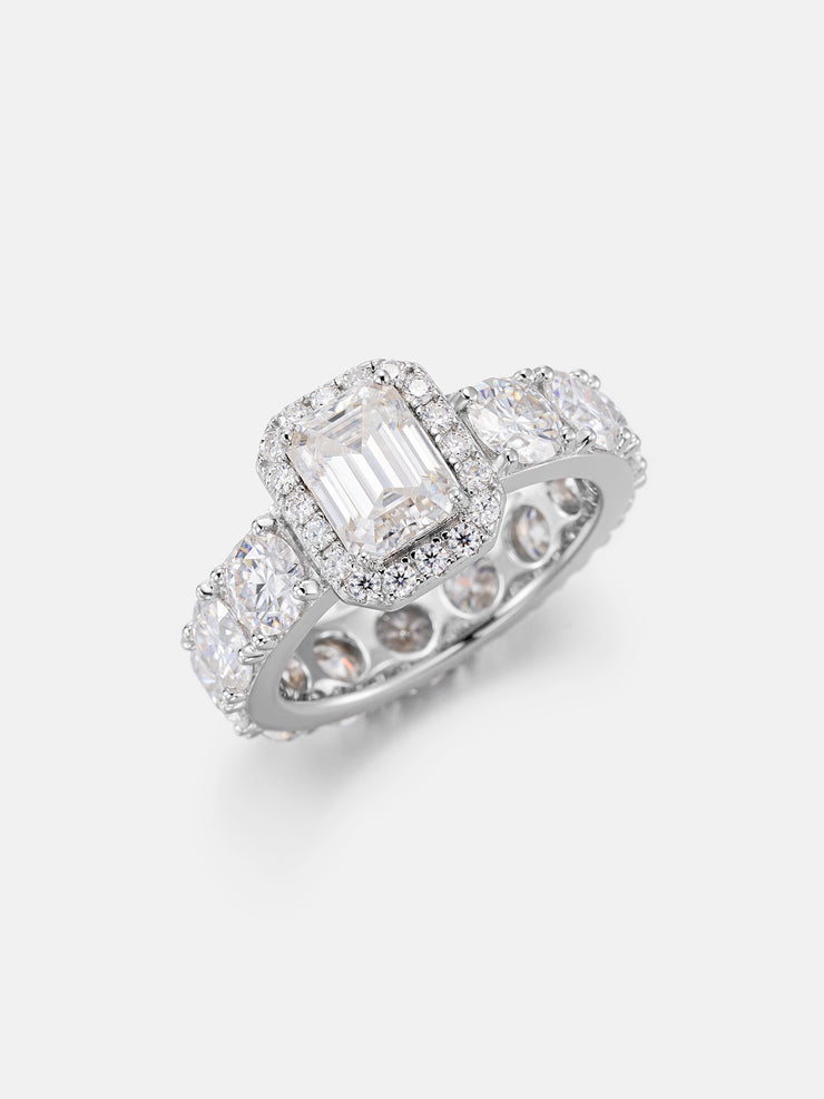 Emerald Cut Moissanite Halo Diamond Engagement Ring
