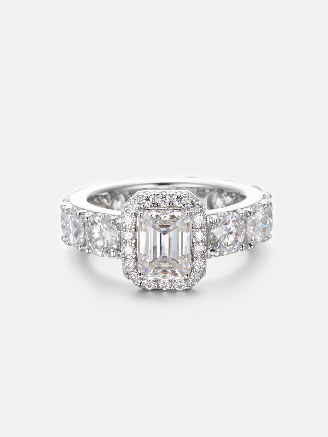 Emerald Cut Moissanite Halo Diamond Engagement Ring