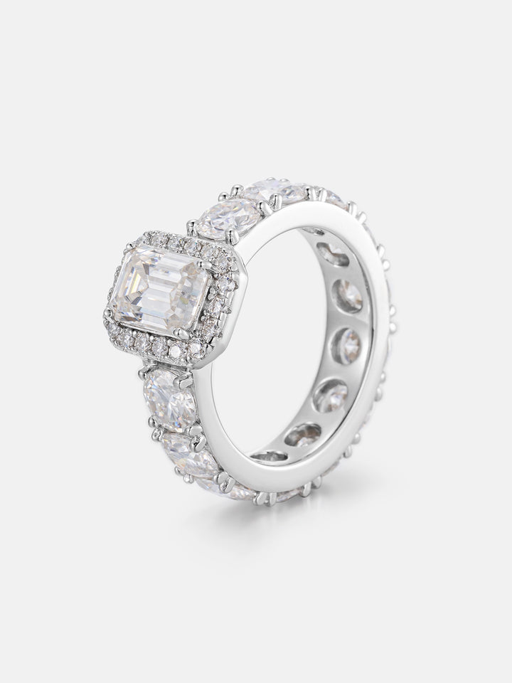 Emerald Cut Moissanite Halo Diamond Engagement Ring