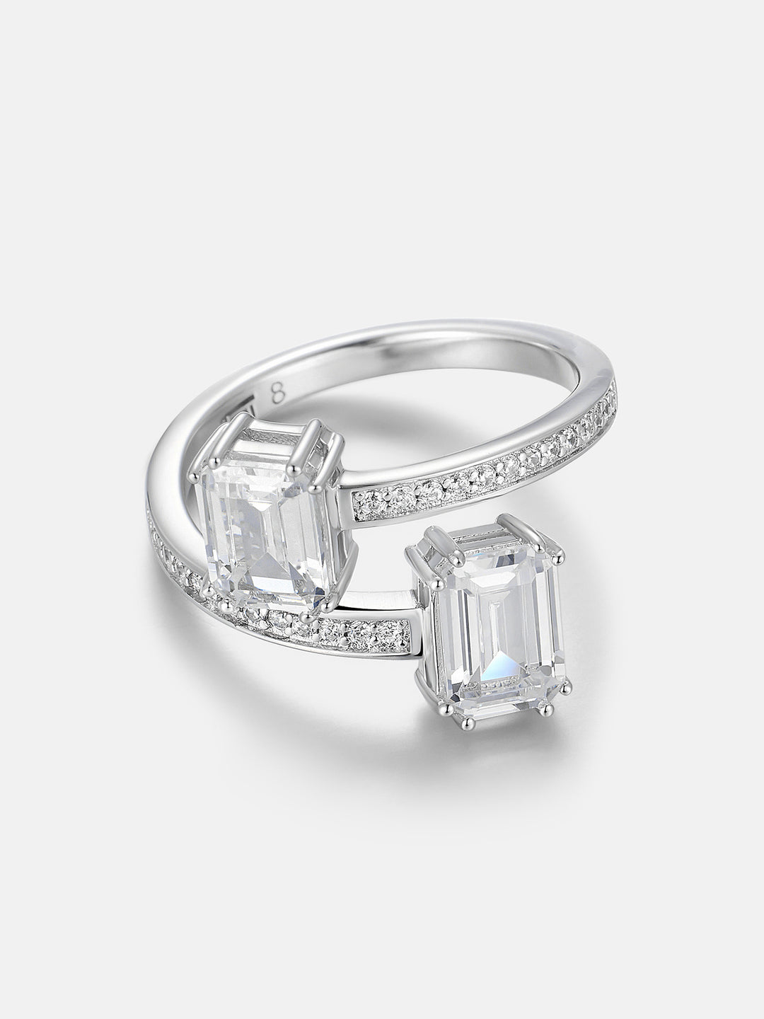 Emerald Cut Moissanite Toi et Moi Bypass Ring