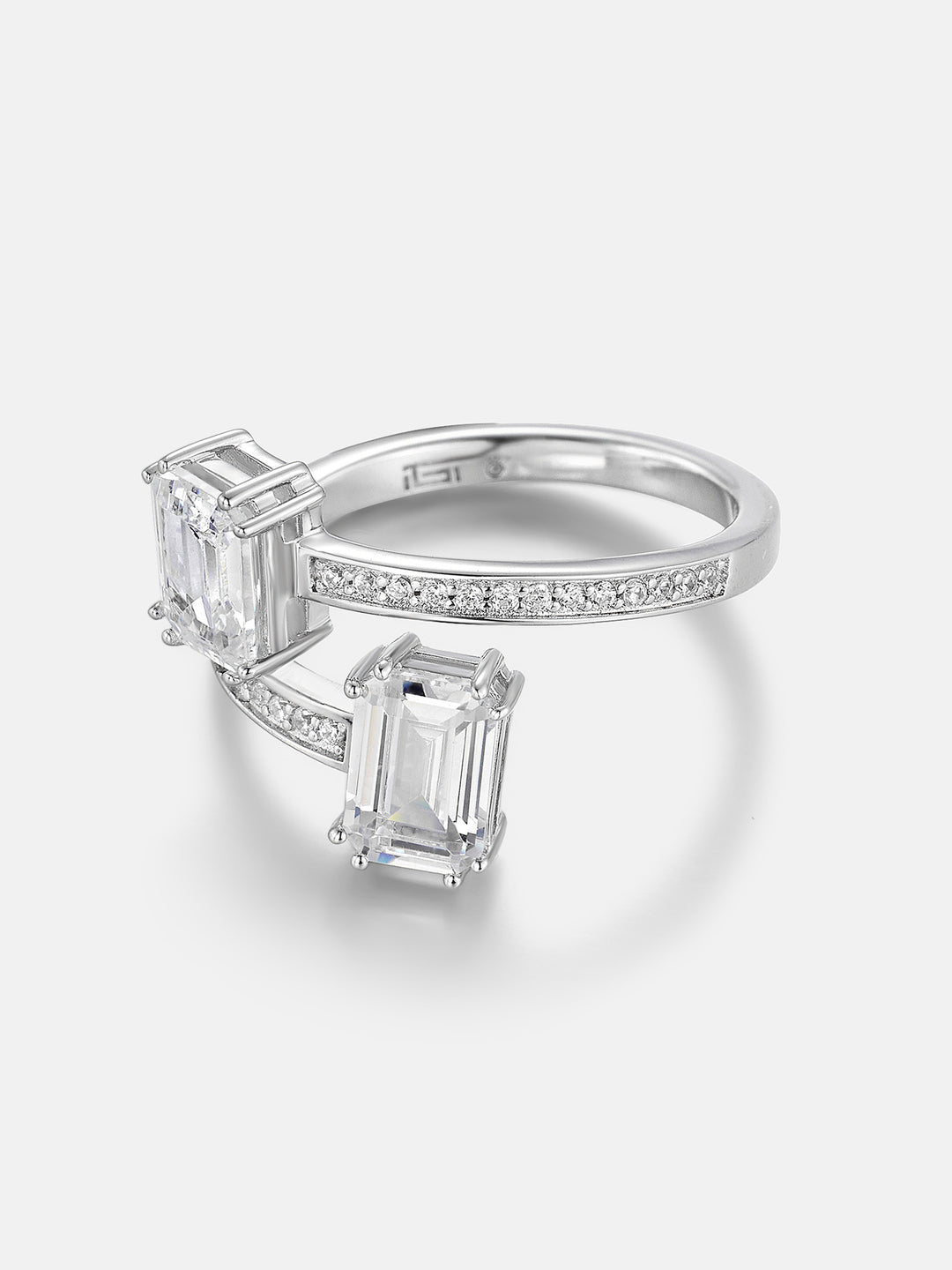 Emerald Cut Moissanite Toi et Moi Bypass Ring